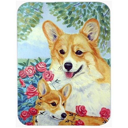 CAROLINES TREASURES Carolines Treasures 7084LCB Corgi Mommas Love and Roses Glass Cutting Board - Large 7084LCB